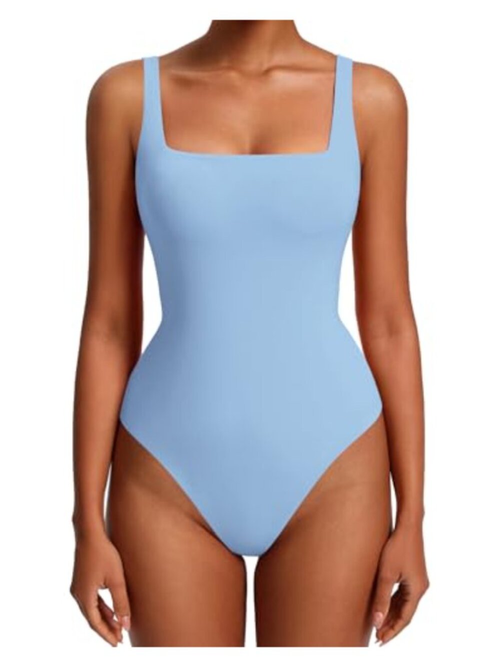 Square Neck Backless Bodysuit Sleeveless Thong Snap Closure Slim Fit